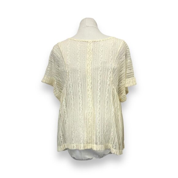 Free People Womens Lace Blouse M Ivory Nylon Blend - Picture 3 of 9